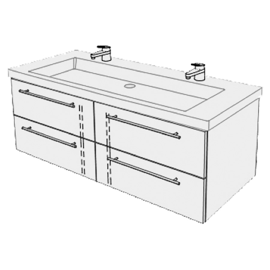 Élément inférieur  2ND FLOOR Comfort
117 x 46 x 48.8 cm
2&nbsp;éléments de tiroir 2&nbsp;tiroirs chacune
tiroirs avec Blumotion
pour siphon à encombrement réduit 
et manchon à emboîter 32 mm