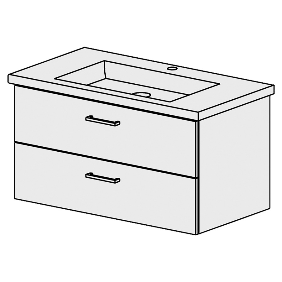 Élément inférieur  Living Square Comfort
87 x 46 x 46.8 cm
élément de tiroir 2&nbsp;tiroirs
tiroirs avec Blumotion
pour siphon à encombrement réduit 
et manchon à emboîter 32 mm