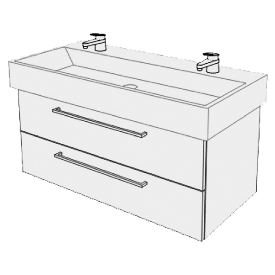 Élément inférieur  Memento Comfort
96 x 45 x 44.8 cm
élément de tiroir 2&nbsp;tiroirs
tiroirs avec Blumotion
pour siphon à encombrement réduit 
et manchon à emboîter 32 mm