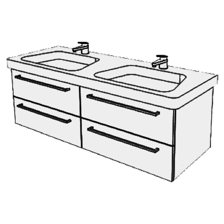 Élément inférieur  Moderna Plus Comfort
125 x 46 x 45.8 cm
2&nbsp;éléments de tiroir 2&nbsp;tiroirs chacune
tiroirs avec Blumotion
pour 2&nbsp;lavabos
pour siphon à encombrement réduit 
et manchon à emboîter 32 mm