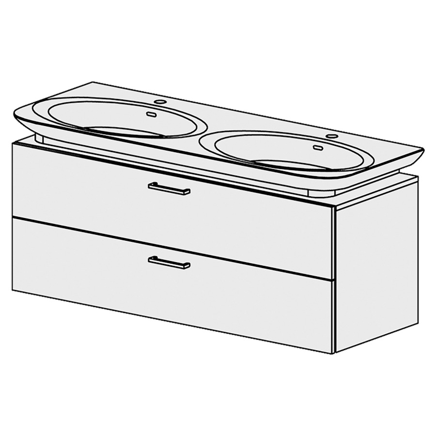 Élément inférieur  Palace New Comfort
125 x 47.6 x 44.8 cm
élément de tiroir 2&nbsp;tiroirs
tiroirs avec Blumotion
pour siphon à encombrement réduit 
et manchon à emboîter 32 mm