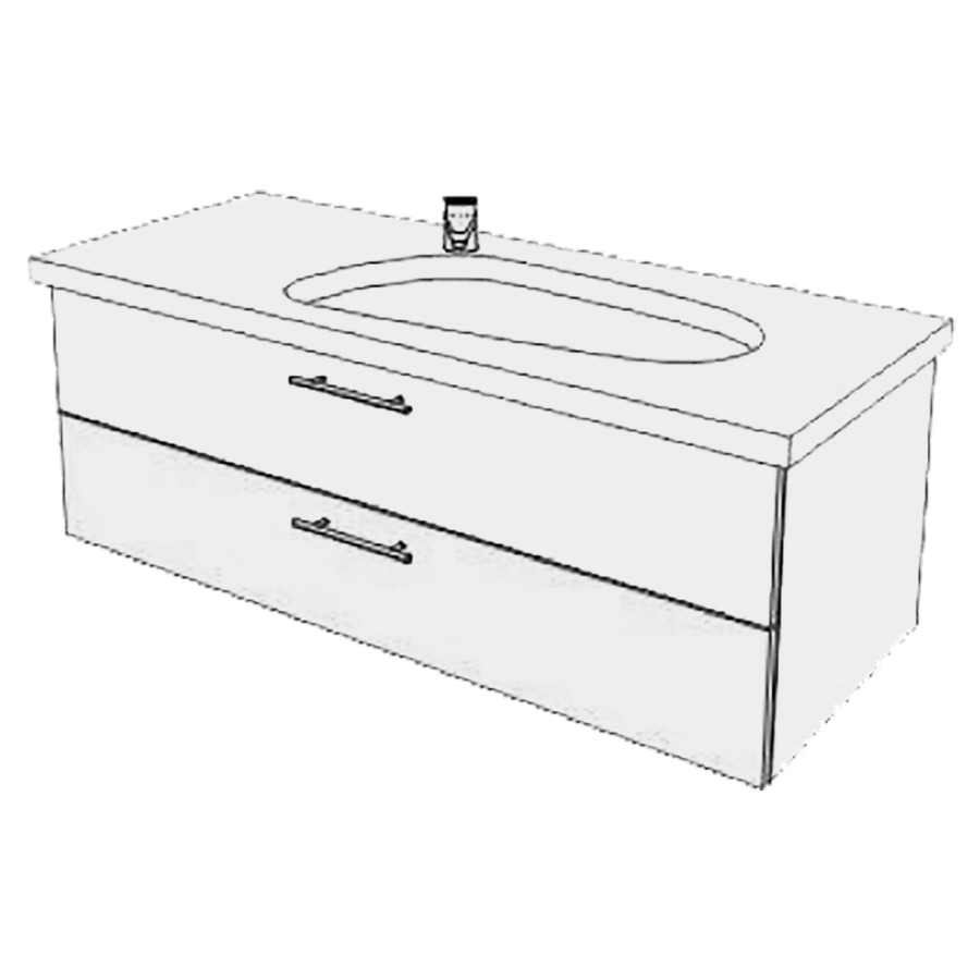 Élément inférieur  Palomba Comfort
116 x 46 x 48.8 cm
élément de tiroir 2&nbsp;tiroirs
tiroirs avec Blumotion
pour siphon à encombrement réduit 
et manchon à emboîter 32 mm