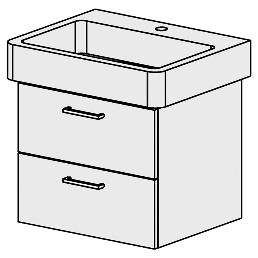 Élément inférieur  Pro Comfort
53 x 46 x 44.8 cm
élément de tiroir 2&nbsp;tiroirs
tiroirs avec Blumotion
pour siphon à encombrement réduit 
et manchon à emboîter 32 mm