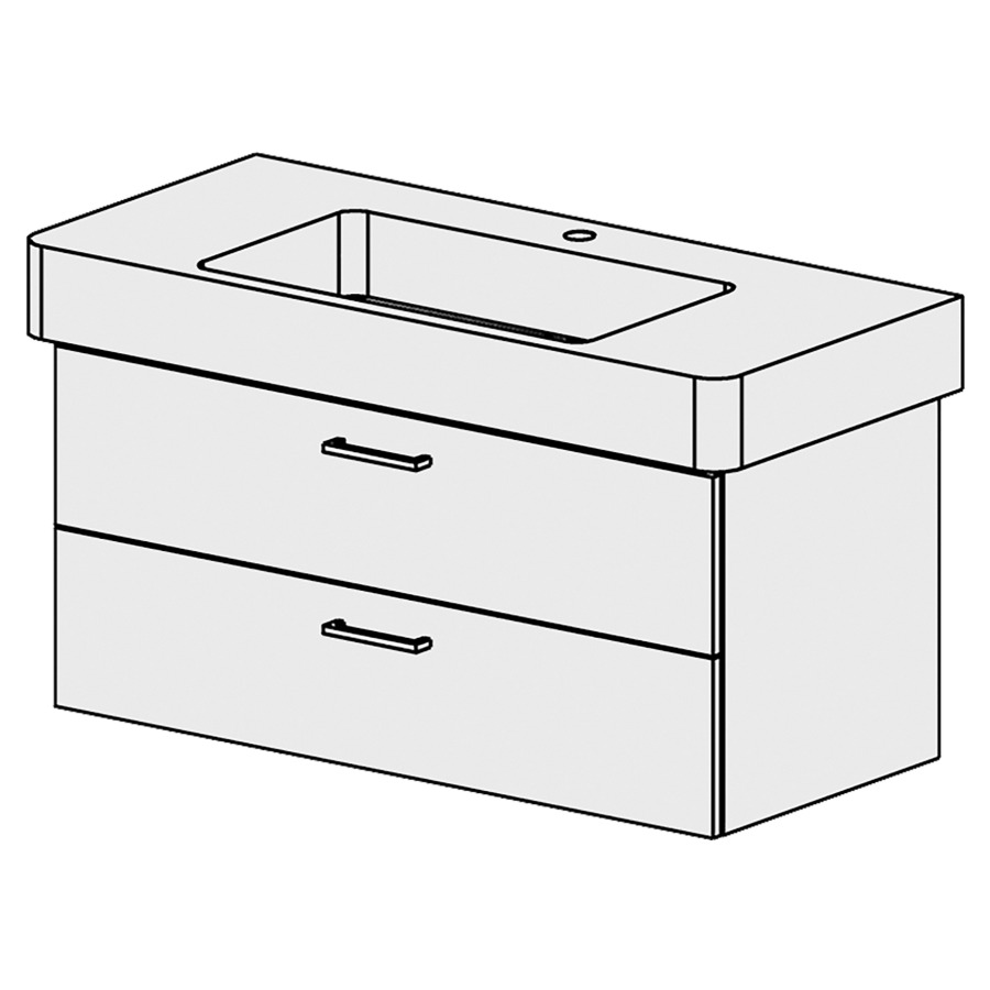 Élément inférieur  Pro Comfort
98 x 46 x 44.8 cm
élément de tiroir 2&nbsp;tiroirs
tiroirs avec Blumotion
pour siphon à encombrement réduit 
et manchon à emboîter 32 mm
