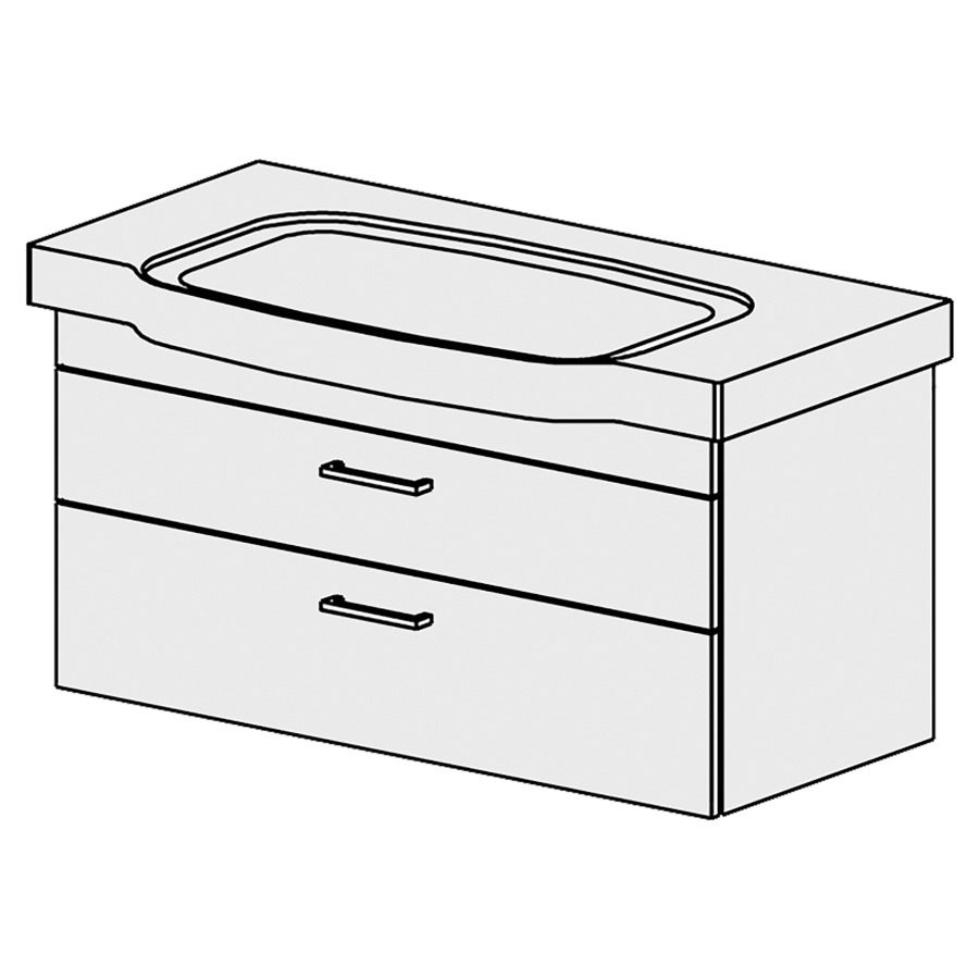 Élément inférieur  Sentique Comfort
95 x 46 x 42.8 cm
élément de tiroir 2&nbsp;tiroirs
tiroirs avec Blumotion
pour lavabo au milieu, 1 bandeau
pour siphon à encombrement réduit 
et manchon à emboîter 32 mm