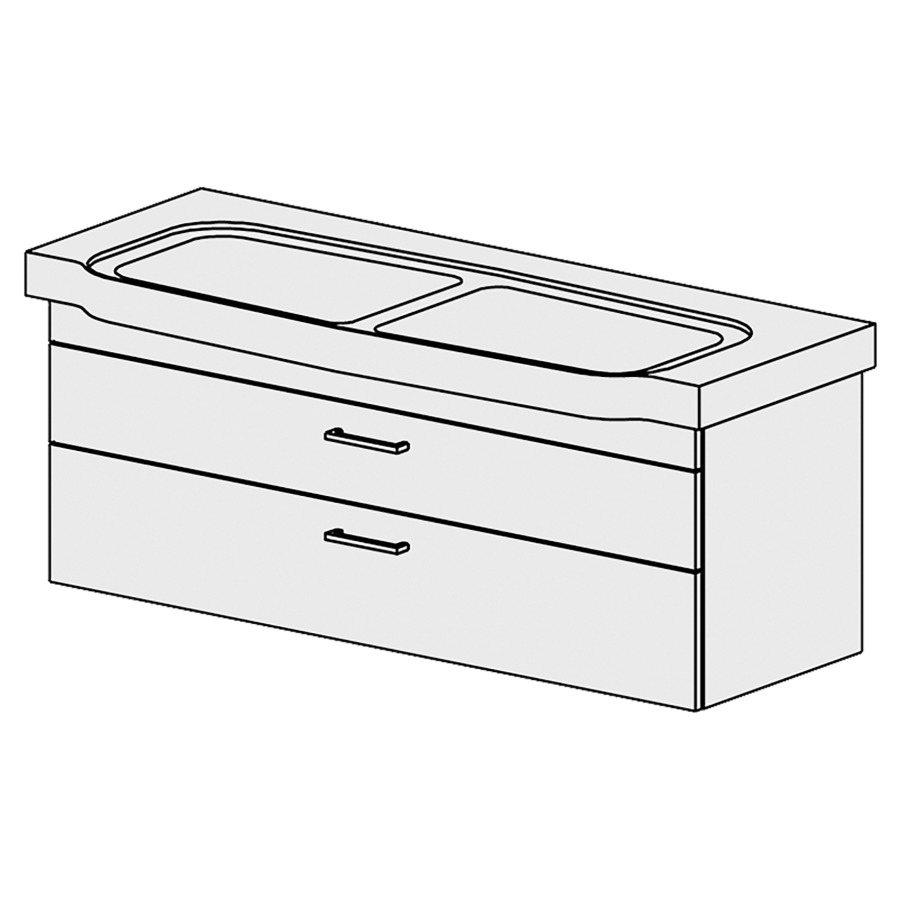 Élément inférieur  Sentique Comfort
125 x 46 x 42.8 cm
élément de tiroir 2&nbsp;tiroirs
tiroirs avec Blumotion
pour 2&nbsp;lavabos, 1 bandeau
pour siphon à encombrement réduit 
et manchon à emboîter 32 mm