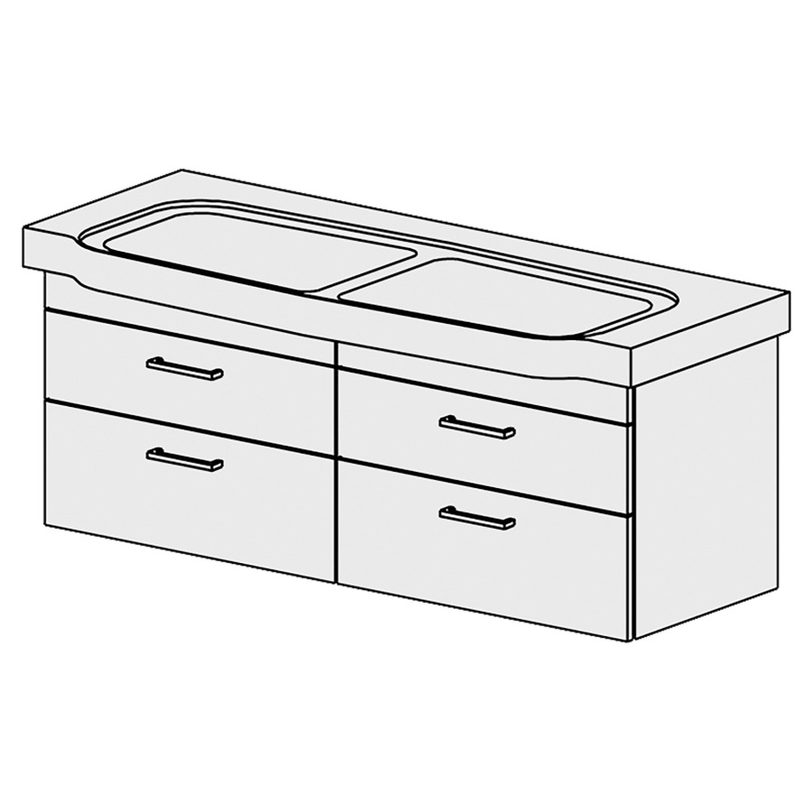 Élément inférieur  Sentique Comfort
125 x 46 x 42.8 cm
2&nbsp;éléments de tiroir 2&nbsp;tiroirs chacune
tiroirs avec Blumotion
pour 2&nbsp;lavabos, 1 bandeau
pour siphon à encombrement réduit 
et manchon à emboîter 32 mm