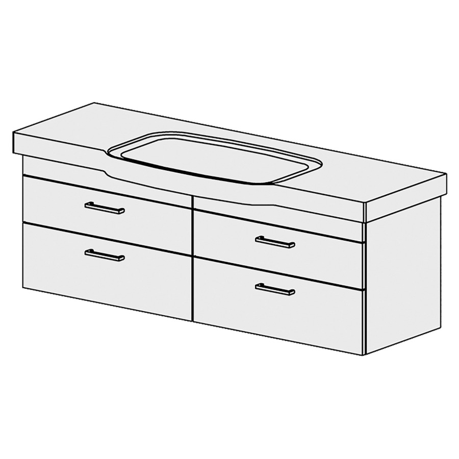Élément inférieur  Sentique Comfort
140 x 46 x 42.8 cm
2&nbsp;éléments de tiroir 2&nbsp;tiroirs chacune
tiroirs avec Blumotion
pour lavabo au milieu, 1 bandeau
pour siphon à encombrement réduit 
et manchon à emboîter 32 mm