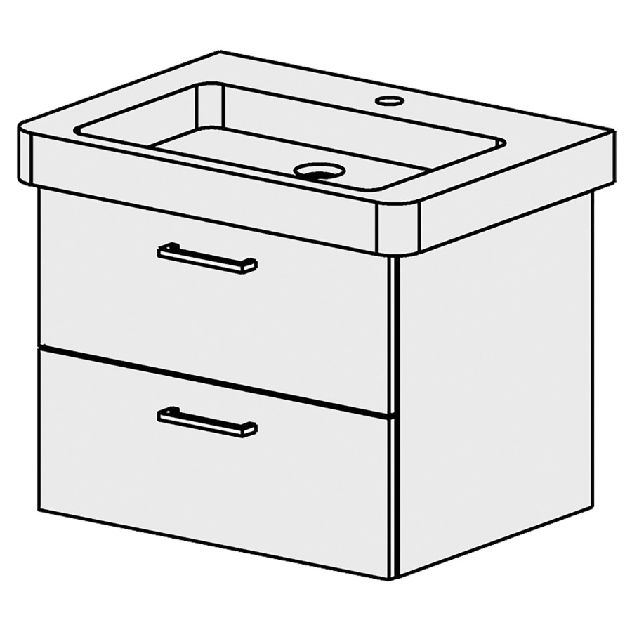 Élément inférieur  Subway 2 Comfort
58 x 46 x 44.8 cm
élément de tiroir 2&nbsp;tiroirs
tiroirs avec Blumotion
pour siphon à encombrement réduit 
et manchon à emboîter 32 mm