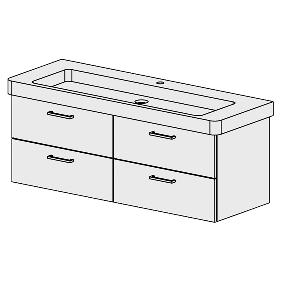 Élément inférieur  Subway 2 Comfort
125 x 46 x 44.8 cm
2&nbsp;éléments de tiroir 2&nbsp;tiroirs chacune
tiroirs avec Blumotion
pour lavabo au milieu
pour siphon à encombrement réduit 
et manchon à emboîter 32 mm