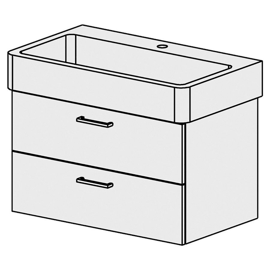 Élément inférieur  Vero Comfort
76 x 46 x 44.8 cm
élément de tiroir 2&nbsp;tiroirs
tiroirs avec Blumotion
pour siphon à encombrement réduit 
et manchon à emboîter 32 mm