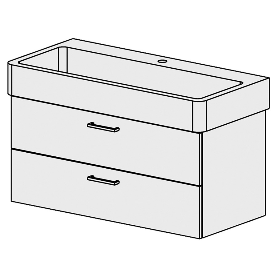 Élément inférieur  Vero Comfort
96 x 46 x 44.8 cm
élément de tiroir 2&nbsp;tiroirs
tiroirs avec Blumotion
pour siphon à encombrement réduit 
et manchon à emboîter 32 mm