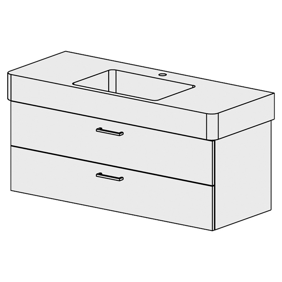 Élément inférieur  Vero Comfort
121 x 46 x 46.8 cm
élément de tiroir 2&nbsp;tiroirs
tiroirs avec Blumotion
pour siphon à encombrement réduit 
et manchon à emboîter 32 mm