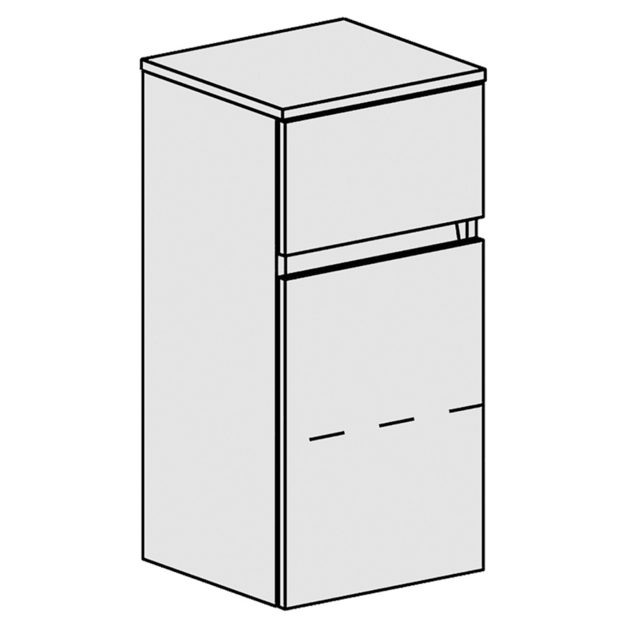 Armoire mi-haute Spacio 
36 x 73.1 x 34 cm
élément de tiroir et armoire de tablette
Plaque de recouvrement comme les fronts
1&nbsp;tiroir en haut
1&nbsp;porte charnière à gauche
1&nbsp;tablette réglable
porte et tiroir avec Blumotion