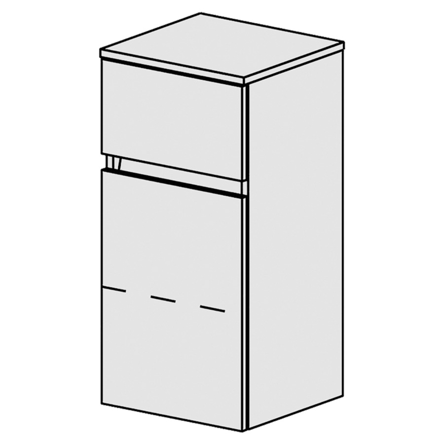 Armoire mi-haute Spacio 
36 x 73.1 x 34 cm
élément de tiroir et armoire de tablette
Plaque de recouvrement comme les fronts
1&nbsp;tiroir en haut
1&nbsp;porte charnière à droite
1&nbsp;tablette réglable
porte et tiroir avec Blumotion