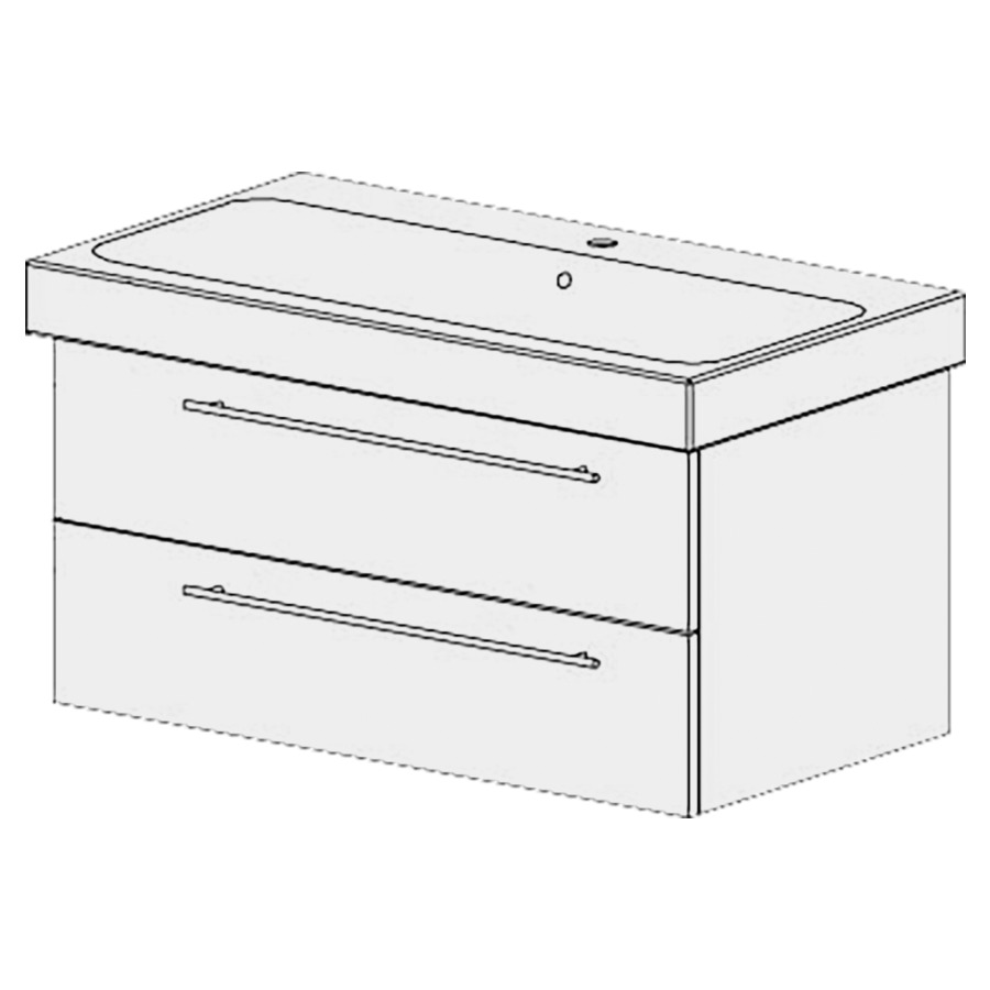 Élément inférieur  Icon Comfort
86 x 46 x 45.8 cm
élément de tiroir 2&nbsp;tiroirs
tiroirs avec Blumotion
pour siphon à encombrement réduit 
et manchon à emboîter 32 mm