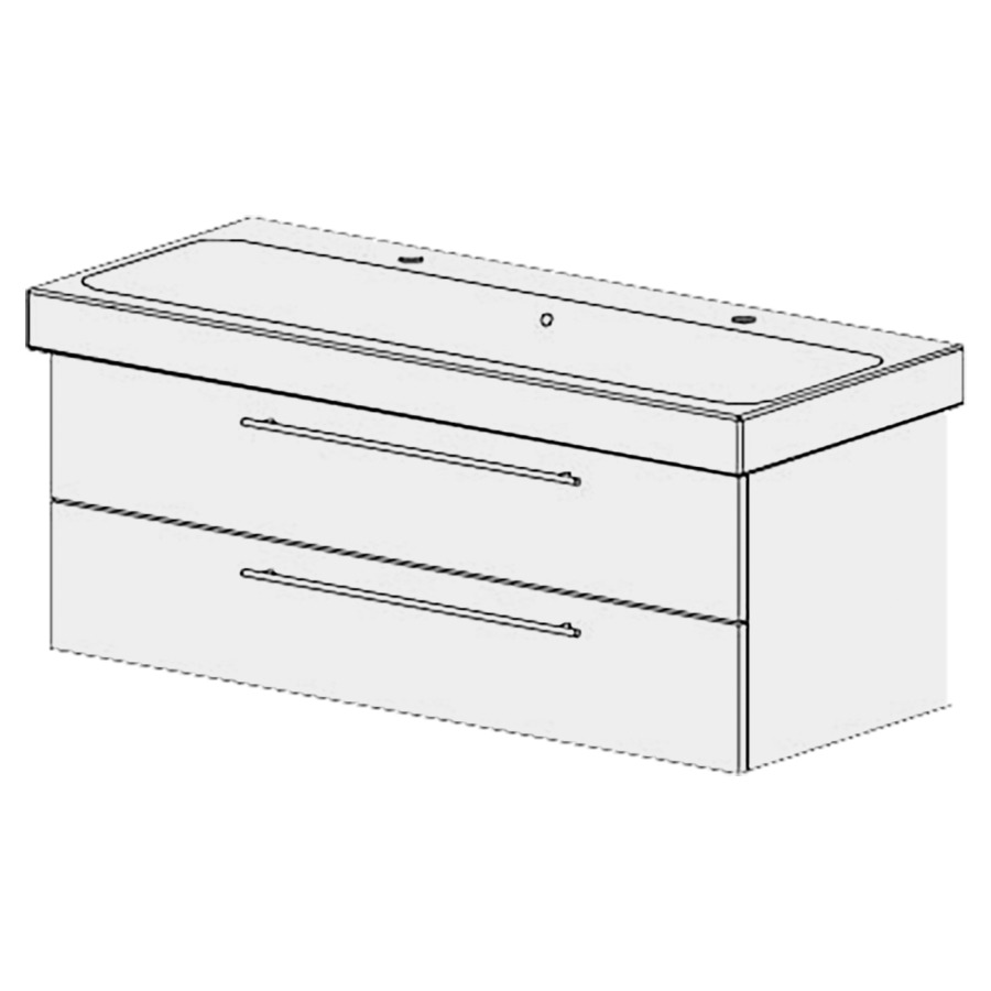 Élément inférieur  Icon Comfort
116 x 46 x 45.8 cm
élément de tiroir 2&nbsp;tiroirs
tiroirs avec Blumotion
pour siphon à encombrement réduit 
et manchon à emboîter 32 mm