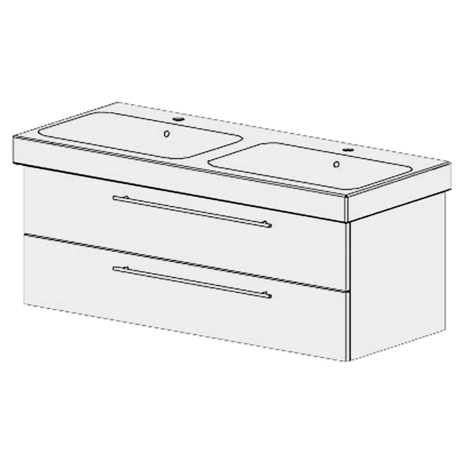 Élément inférieur  Icon Comfort
116 x 46 x 45.8 cm
élément de tiroir 2&nbsp;tiroirs
tiroirs avec Blumotion
pour siphon à encombrement réduit 
et manchon à emboîter 32 mm