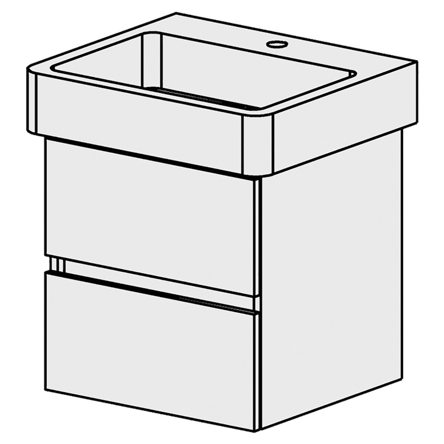 Élément inférieur  Pro Comfort
48 x 49 x 44.8 cm
élément de tiroir 2&nbsp;tiroirs
tiroirs avec Blumotion
pour siphon à encombrement réduit 
et manchon à emboîter 32 mm