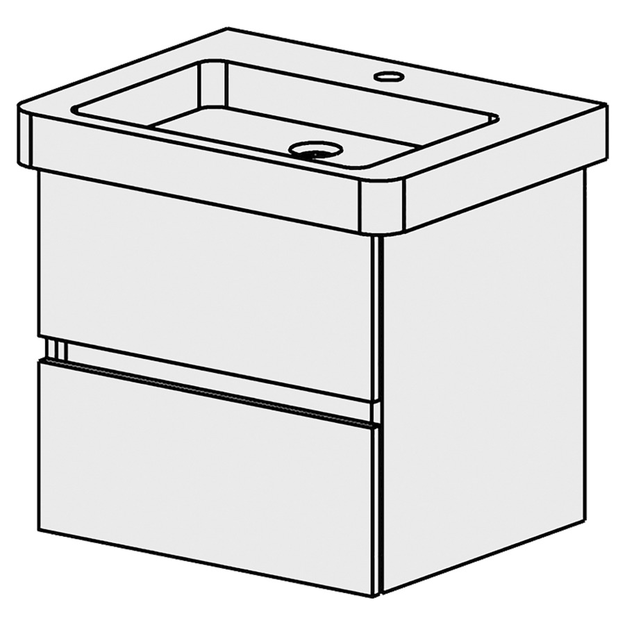 Élément inférieur  Subway 2 Comfort
53 x 49 x 44.8 cm
élément de tiroir 2&nbsp;tiroirs
tiroirs avec Blumotion
pour siphon à encombrement réduit 
et manchon à emboîter 32 mm