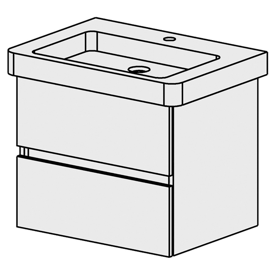 Élément inférieur  Subway 2 Comfort
58 x 49 x 44.8 cm
élément de tiroir 2&nbsp;tiroirs
tiroirs avec Blumotion
pour siphon à encombrement réduit 
et manchon à emboîter 32 mm