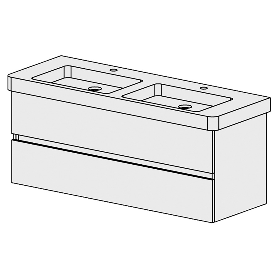 Élément inférieur  Subway 2 Comfort
125 x 49 x 44.8 cm
élément de tiroir 2&nbsp;tiroirs
tiroirs avec Blumotion
pour 2&nbsp;lavabos
pour siphon à encombrement réduit 
et manchon à emboîter 32 mm