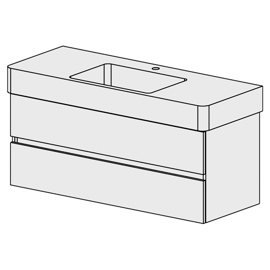 Élément inférieur  Vero Comfort
121 x 49 x 46.8 cm
élément de tiroir 2&nbsp;tiroirs
tiroirs avec Blumotion
pour siphon à encombrement réduit 
et manchon à emboîter 32 mm