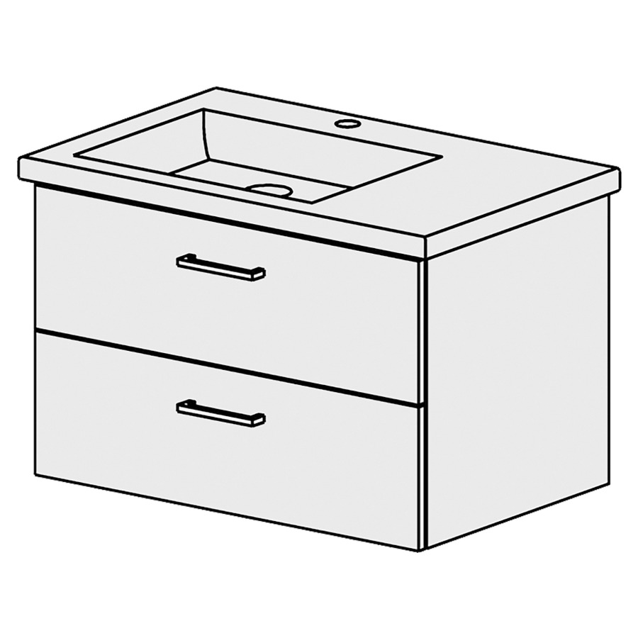Élément inférieur  Living Square Comfort
72 x 46 x 46.8 cm
pour lavabo à gauche
élément de tiroir 2&nbsp;tiroirs
tiroirs avec Blumotion
pour siphon à encombrement réduit 
et manchon à emboîter 32 mm