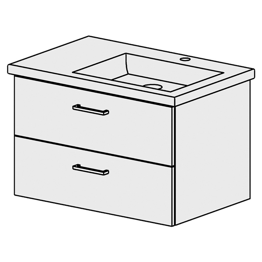 Élément inférieur  Living Square Comfort
72 x 46 x 46.8 cm
pour lavabo à droite
élément de tiroir 2&nbsp;tiroirs
tiroirs avec Blumotion
pour siphon à encombrement réduit 
et manchon à emboîter 32 mm