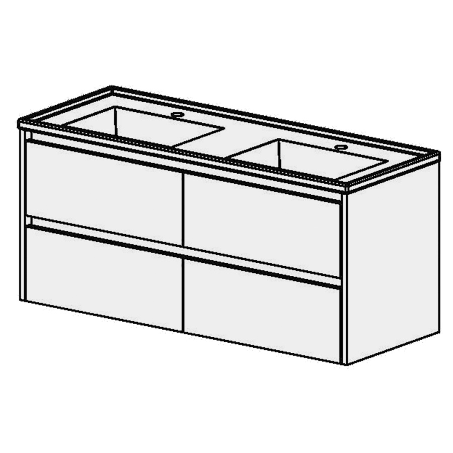 Combinaison de meuble Kanto
121 x 55.2 x 46 cm
2&nbsp;éléments de tiroir, 2&nbsp;tiroirs chacune
avec lavabo, Céramique
blanc mat, 2 lavabos