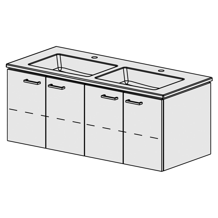 Meubles Stilo Ceram Cube 121cm
L : 121 / H : 49,2 / P : 51,5
Lavabo en céramique blanche, a
plein, avec 2 lavabos, 4 porte
selon palette, faces/côtés
selon palette