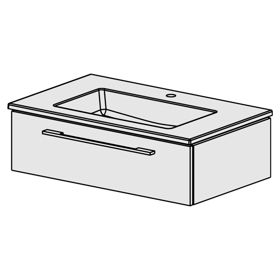 Meuble Stilo Ceram Cube 86 cm
L: 86 / H:26.5 / P:51.5 cm
lavabo en céramique blanc,
avec 2 portes,
poignées selon palette
faces/côtés selon palette