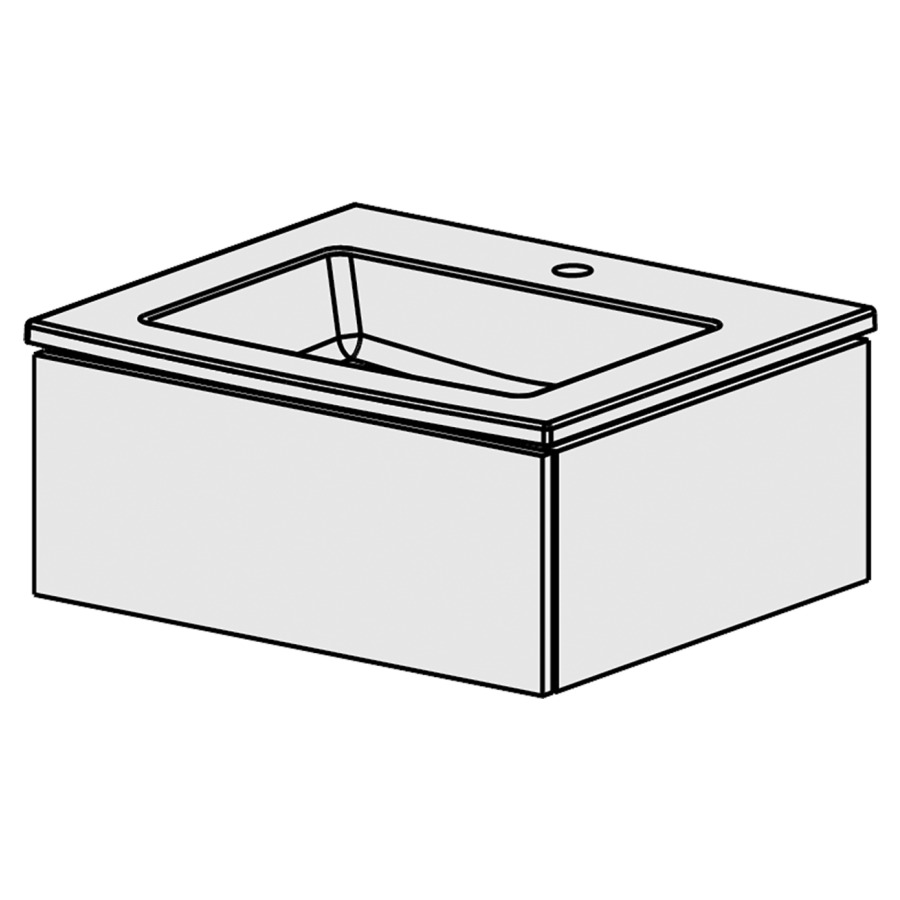Meuble Stilo Ceram Cube 61 cm
L : 61 / H : 26.5 / P : 51,5 c
Lavabo en céramique blanche, à
plein, avec 1 vasque au milieu
prise en main, faces/côtés sel