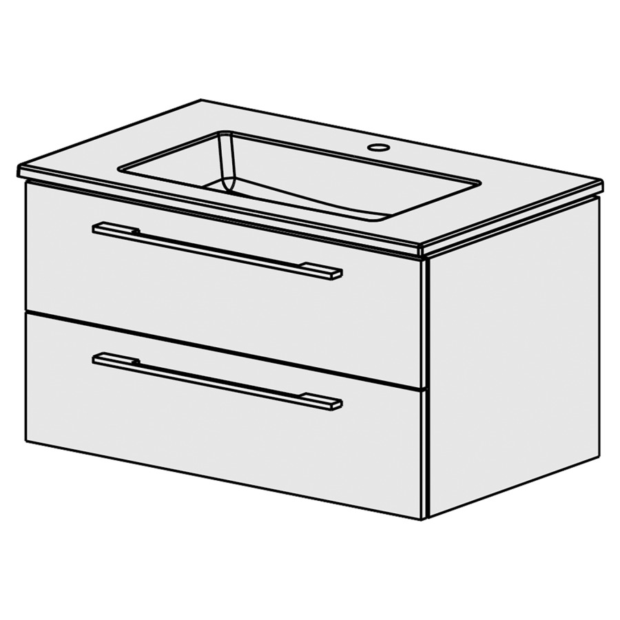 Meuble Stilo Ceram Cube 86
L: 86 / H:49.2 / P:51.5 cm
avec  table en céramique
avec  trop-plein
avec 1 lavabo
2 tiroirs
faces/côtés selon palette
poignées selon palette