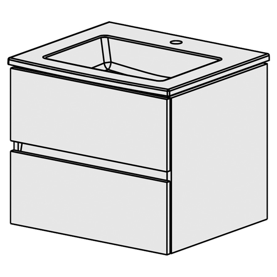Meuble Stilo Ceram Cube 61
L: 61 / H:52.2 / P:51.5 cm
avec  table en céramique
avec  trop-plein
avec 1 lavabo
2 tiroirs
faces/côtés selon palette
liste décor