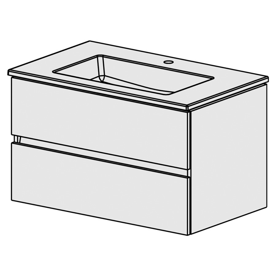 Meuble Stilo Ceram Cube 86
L: 86 / H:52.2 / P:51.5 cm
avec  table en céramique
avec  trop-plein
avec 1 lavabo
2 tiroirs
faces/côtés selon palette
liste décor