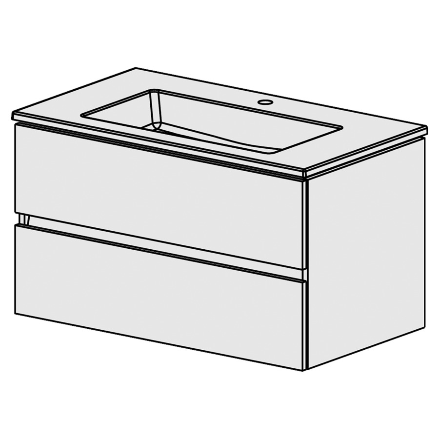 Meuble Stilo Ceram Cube 91
L: 91 / H:52.2 / P:51.5 cm
avec  table en céramique
avec  trop-plein
avec 1 lavabo
2 tiroirs
faces/côtés selon palette
liste décor