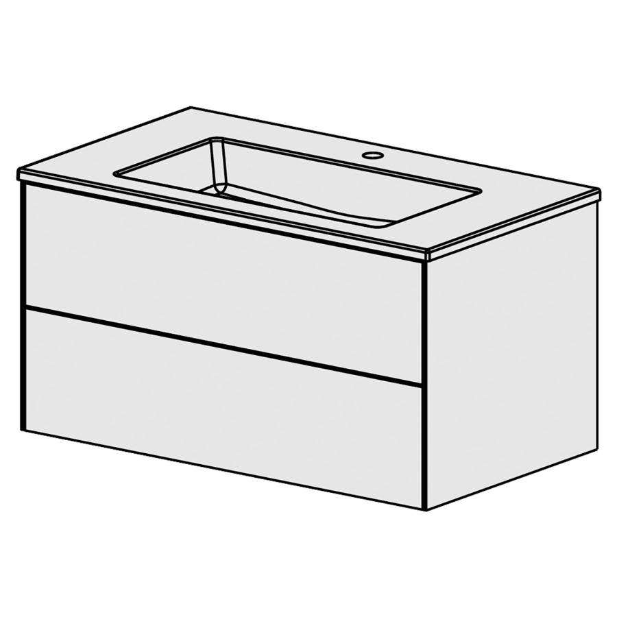 Meuble Pura Ceram Cube 91
L: 91 / H: 50 / P: 51.5 cm
avec table en céramique
avec  trop-plein
avec 1 lavabo au milieu
2 tiroirs
Tip-On
Face selon palette
Côtés FB selon palette