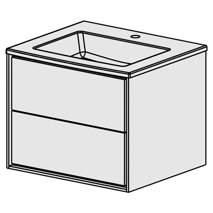 Meuble Harmony Ceram Cube 61,
L: 61 / H: 52 / P: 51.5 cm
Table en céramique blanc
avec 1 lavabo au milieu
2 tiroirs
avec Tip-On
faces selon palette
côtés blanc brillant