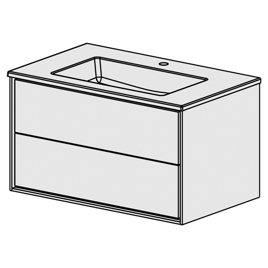 Meuble Harmony Ceram Cube 86,
L: 86 / H: 52 / P: 51.5 cm
Table en céramique blanc
avec 1 lavabo au milieu
2 tiroirs
avec Tip-On
faces selon palette
côtés blanc brillant