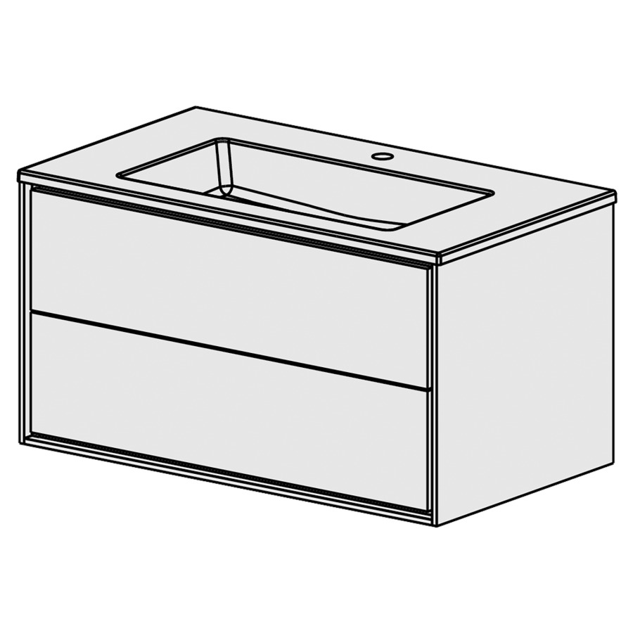 Meuble Harmony Ceram Cube 91,
L: 91 / H: 52 / P: 51.5 cm
Table en céramique blanc
avec 1 lavabo au milieu
2 tiroirs
avec Tip-On
faces selon palette
côtés blanc brillant