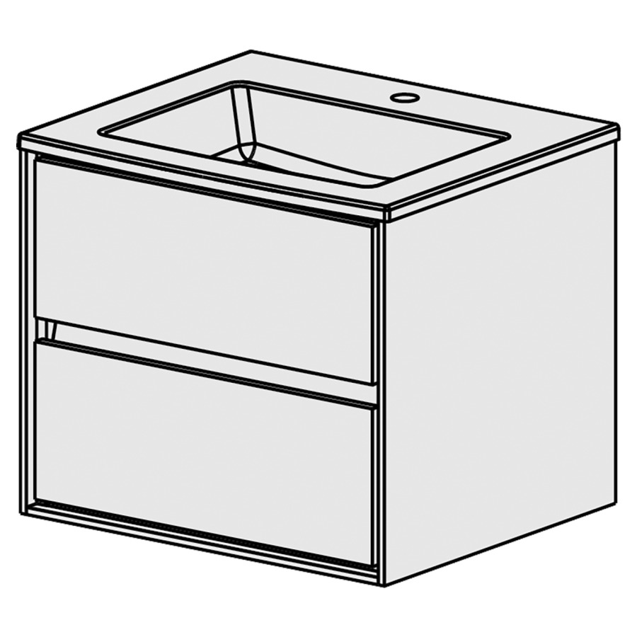 Meuble Harmony Ceram Cube 61,
L: 61 / H: 52 / P: 51.5 cm
Table en céramique blanc
avec 1 lavabo au milieu
2 tiroirs
liste décor
faces selon palette
côtés blanc brillant