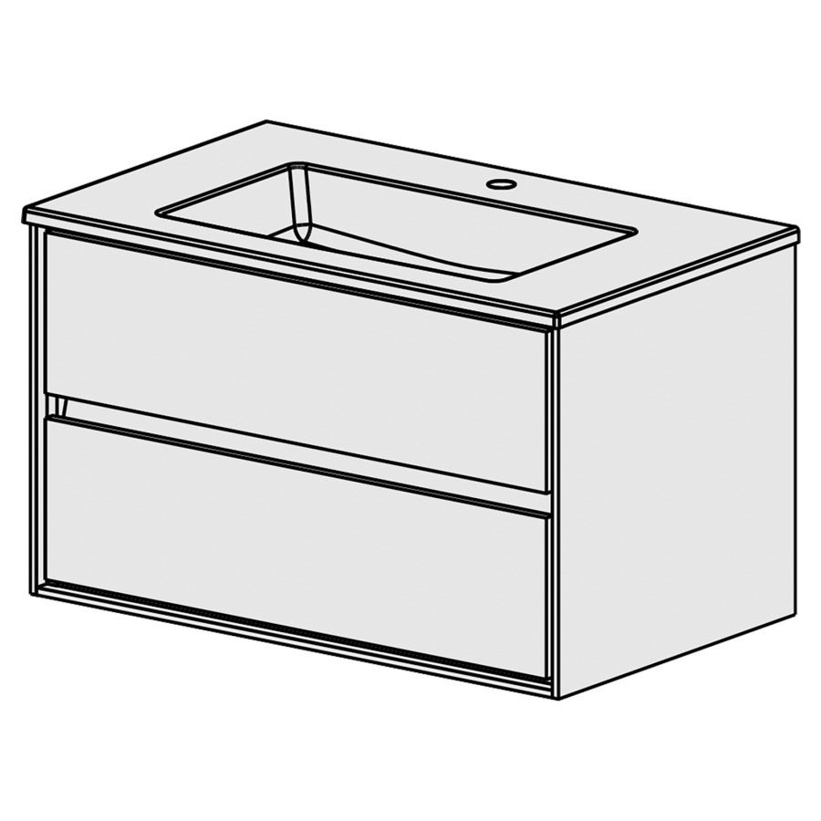 Meuble Harmony Ceram Cube 86,
L: 86 / H: 52 / P: 51.5 cm
Table en céramique blanc
avec 1 lavabo au milieu
2 tiroirs
liste décor
faces selon palette
côtés blanc brillant