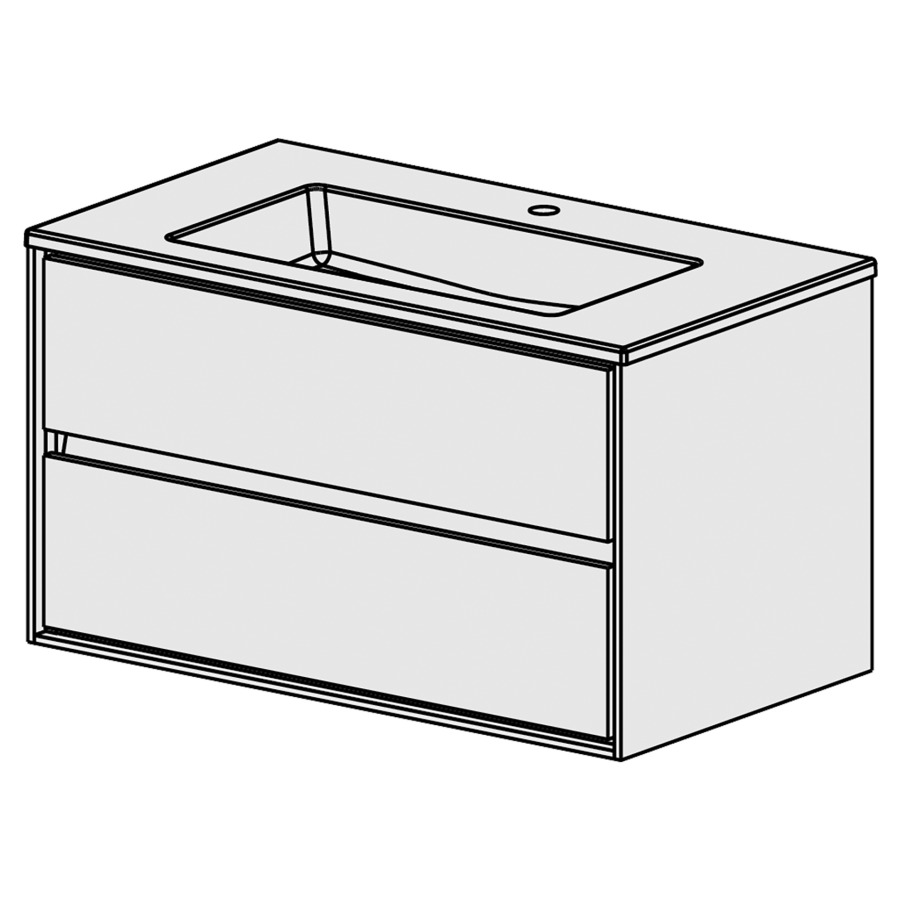 Meuble Harmony Ceram Cube 91,
L: 691 / H: 52 / P: 51.5 cm
Table en céramique blanc
avec 1 lavabo au milieu
2 tiroirs
liste décor
faces selon palette
côtés blanc brillant