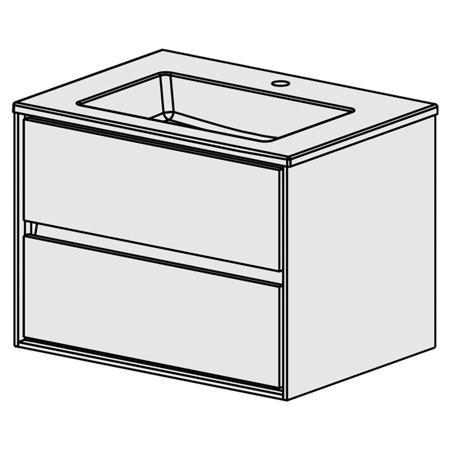 Meuble Harmony Ceram Cube 61,
L: 71 / H: 52 / P: 51.5 cm
Table en céramique blanc
avec 1 lavabo au milieu
2 tiroirs
liste décor
faces selon palette
côtés blanc brillant
