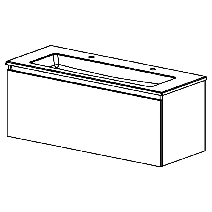 Meuble PROmo-S 121 cm NEW
L:121 H:46 P:46 cm
table en céramique
avec 1 lavabo au milieu
avec 2 trous de robinetterie
avec 1 tiroir
avec liste décor