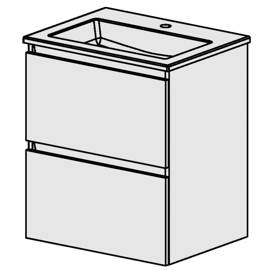 Meuble PROmo-S New XL 61 cm
L:61 H: 70  P:46 cm
table en céramique blanc
avec 1  lavabo
avec 2 tiroirs
faces/côtés visibles selon cod
avec liste décor