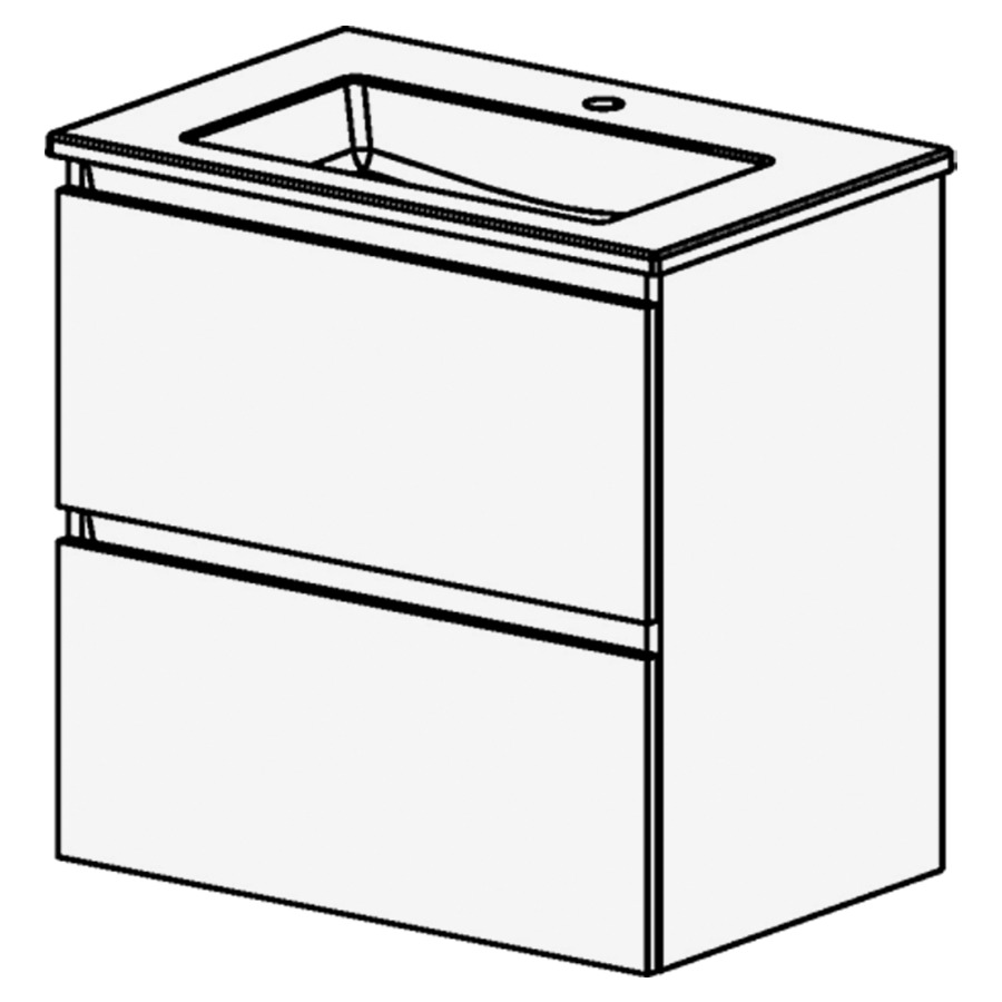 Meuble PROmo-S New XL 71 cm
L:71 H: 70  P:46 cm
table en céramique blanc
avec 1  lavabo, avec 2 tiroirs
faces/côtés visibles selon cod
avec liste décor