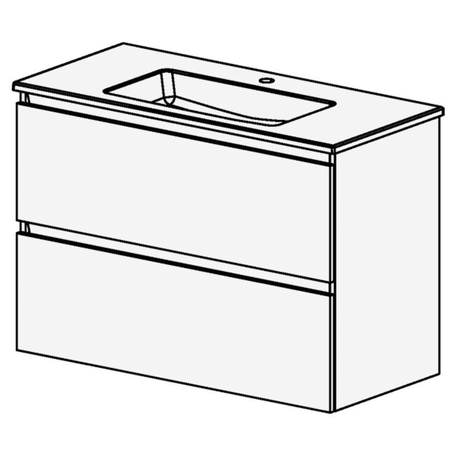 Meuble PROmo-S New XL 101 cm
L:101 H: 70  P:46 cm
table en céramique blanc
avec 1  lavabo
avec 2 tiroirs
faces/côtés visibles selon cod
avec liste décor