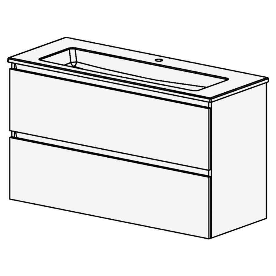 Meuble PROmo-S New XL 121 cm
L: 121 H: 70  P: 46 cm
table en céramique blanc
avec 1 lavabo au milieu
avec 2 tiroirs
faces/côtés visibles selon cod
avec liste décor